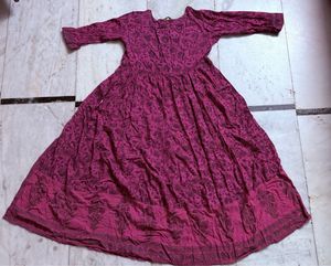 Pink floral Anarkali with Side slit