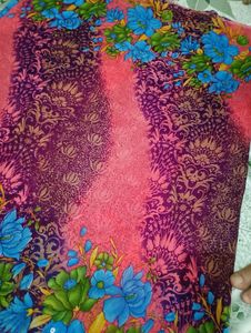 "Red" Printed Saree With Unstitched Blouse
