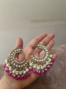 Elegant Pearl &amp; Pink Stone Earrings