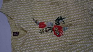 Yellow Striped Dress with Floral Embroidery