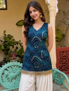 Elegant Teal Bandhani Kurta Set