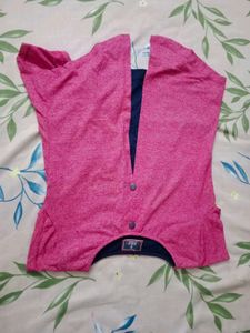 Pink Heathered Short Sleeves Top and blue jegging