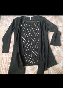 Sparkly Black Kurta Set with Geometric Print