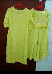 Lime Green Embroidered Kurti Set