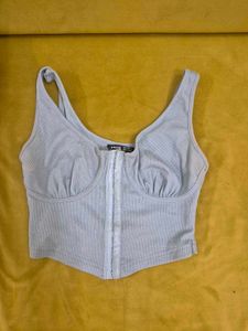Light Blue Ribbed Corset Top