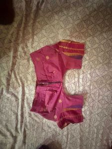 Vibrant Pink Saree with Gold Border