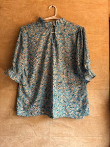 Light Blue Floral Button-Up Top
