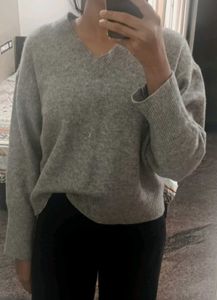 Cozy Grey V-Neck Knit Sweater