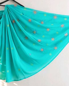 Elegant Turquoise Embroidered Saree