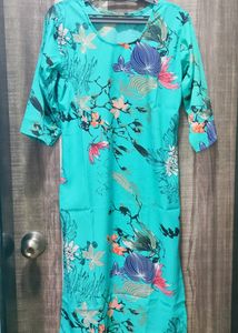 Pretty Aqua Blue Ladies Knee Length Kurta
