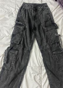 Gray Wash Cargo Pants