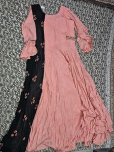 Elegant Pink &amp; Black Anarkali Gown