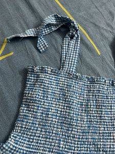 Blue Gingham Smocked Peplum Top