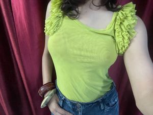 Lime Green Sheer Top with Ruffles