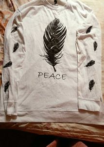 Men's White Feather Print Long Sleeve Tee