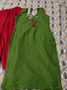 green embroidered kurta set