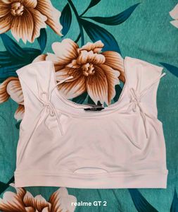 Shein Tie-Up Sleeve Cut-Out Lace Trim Crop top