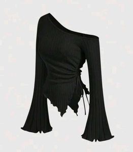 Drawsting Asymmetric Flare Sleeve Top