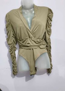 Chic Ruched Sleeve Bodysuit