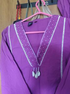 Purple Kurta Set with White Embroidery