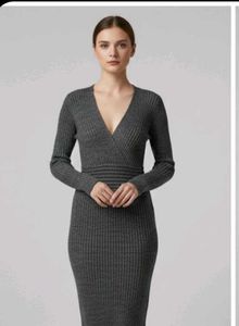 Elegant Gray Knit Midi Dress