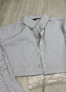 Striped Cropped Button-Up Shirt