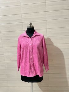 Vibrant Pink Corduroy Button-Up Shirt
