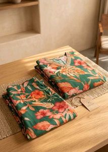 Vibrant tropical-print kurti pant set. 🌴✨