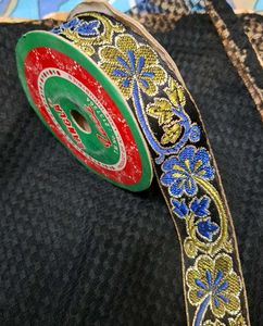 Embroidered Blue &amp; Gold Floral Trim