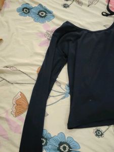 Navy Blue Tie-Up Off-Shoulder Top