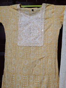 Yellow Printed Kurta with Dupatta