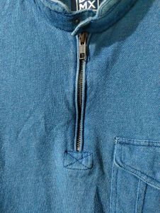 DNMX Vintage Blue Zip-Up Collar T-Shirt