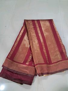 Maroon Silk Saree with Gold Border