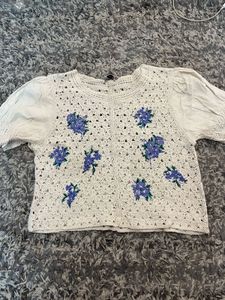Crocheted Floral Button-Up Top