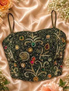 Stunning Olive Green Embellished Lehenga Choli