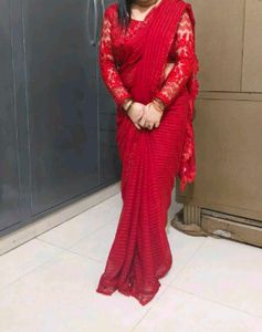 Fix price Red Saree with Lace Blouse