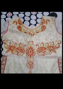 Elegant Cream &amp; Red Anarkali
