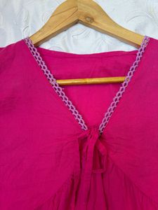 Y2K Vibrant Pink Embroidered Top
