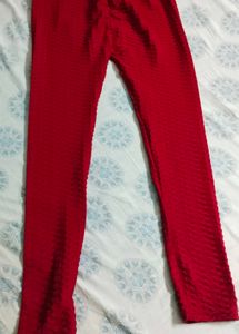 Red Textured Leggings