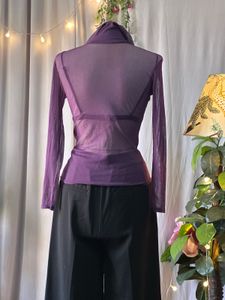 Sheer Purple Collared Long Sleeve Top