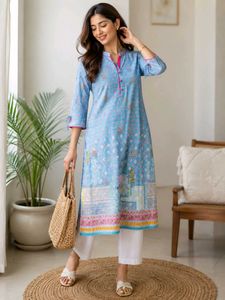 Blue Floral Print Kurta