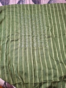 Green Striped Unstitched Fabric