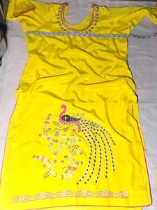 Vibrant Yellow Peacock Embroidered Kurta Set
