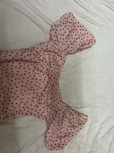 Pink Polka Dot Ruched Mini Dress