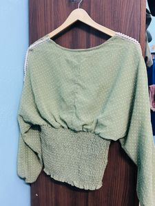 Olive Green Polka Dot Women's Top