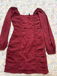 Square Neck Lantern Long Sleeve Mini dress