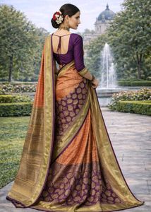 Pink &amp; Purple Border Banarasi Silk Saree