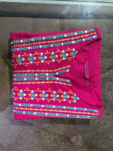 Pink Straight Kurta with Intricate Necklin