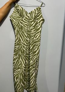 Green Zebra Print Slip Dress