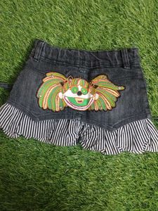 Girls Denim Skirt with Striped Ruffle